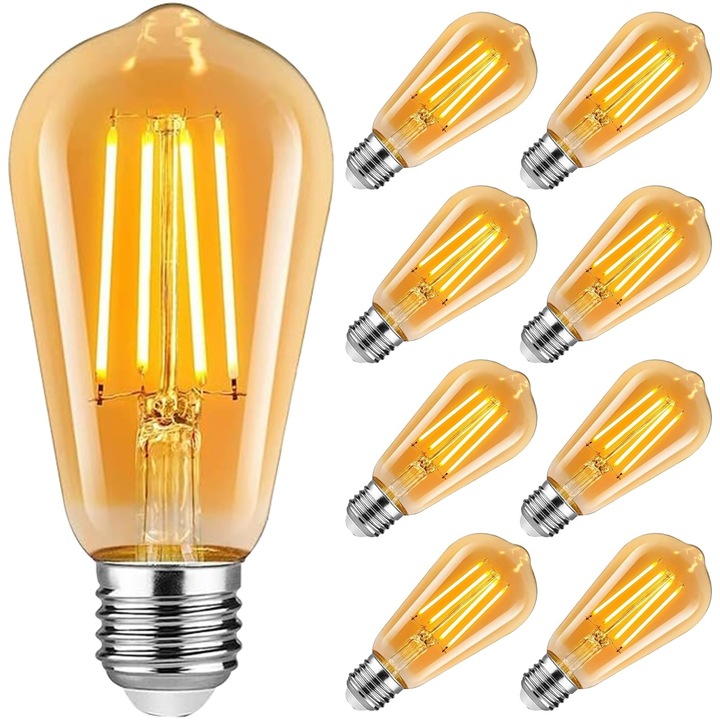 Bec LED vintage E27, 4W, 470 lm, Lumina calda 2700K, Stil retro filament, Sticla fumurie, culoare Maro