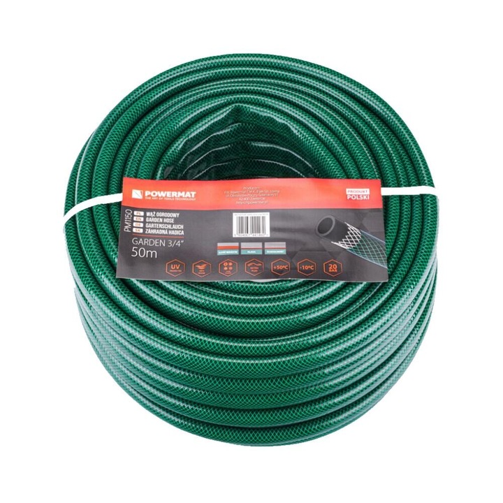 Prémium kerti tömlő, 3 rétegű, 50 méter hosszú, 3/4" átmérőjű, Powermat