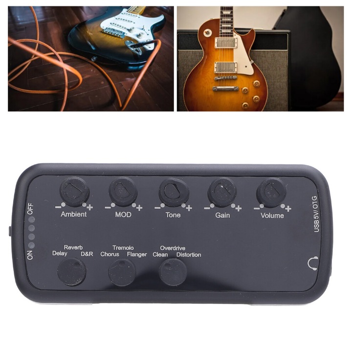 USB újratölthető 600mAh fekete elektromos gitár fejhallgató erősítő