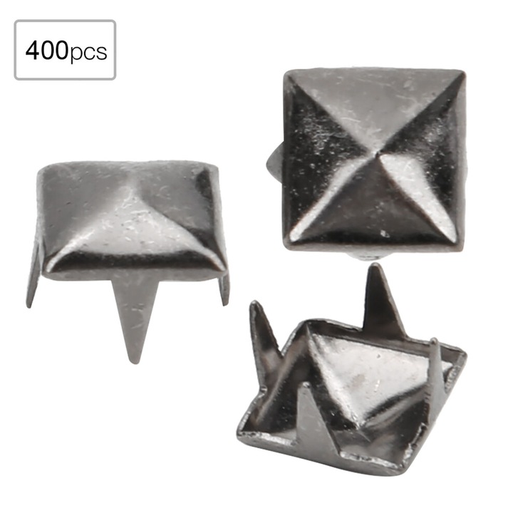 400 db négyzet alakú szegecs készlet bőrhöz, 4x7mm, ezüst