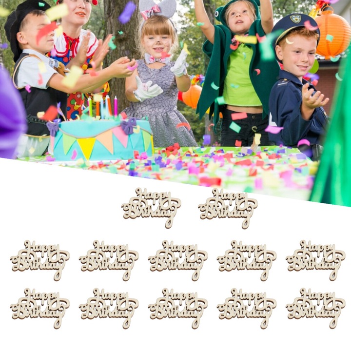 Set 60 decoratiuni lemn Happy Birthday pentru petrecere 4.6x3.5cm