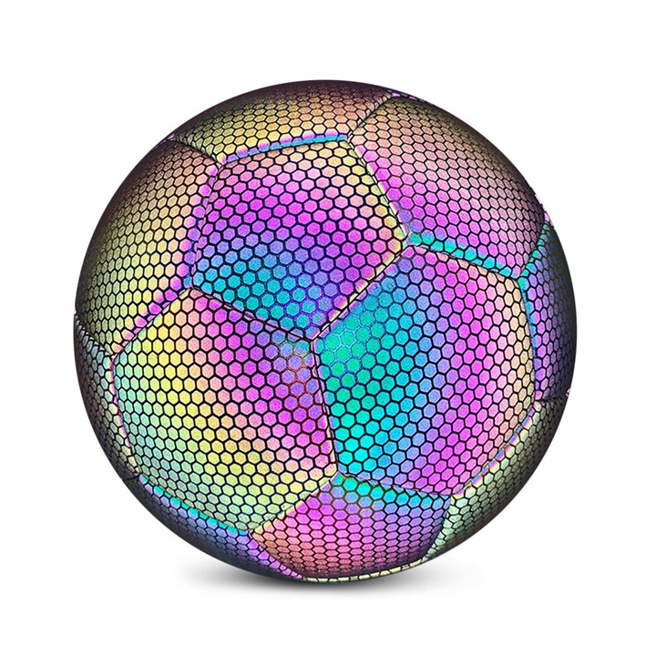 Minge fotbal reflectorizant cu pompa, marimi 4 sau 5, multicolor, 62x65cm sau 68x70cm