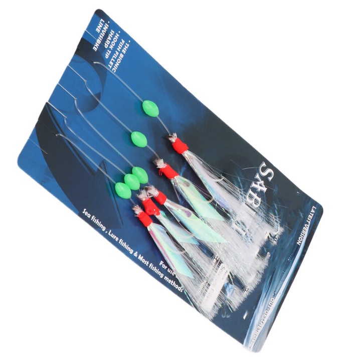 20 db horgászhorog készlet 3/0 szénacél átlátszó nylon zsinór 150cm