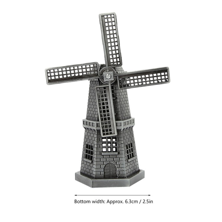 Ornament moara de vant mini, stil european, fier, gri, 6.3cm