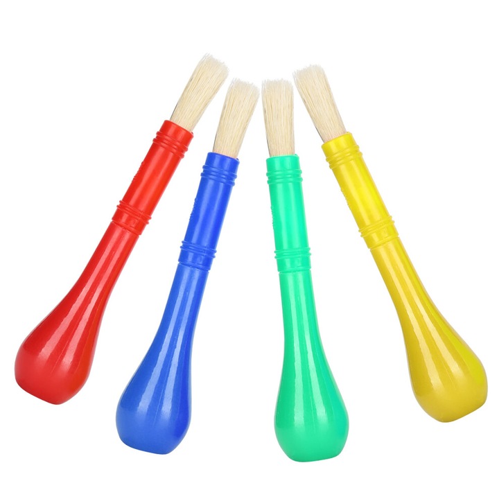 Set 4 pensule pictura copii, plastic si par porc, multicolor, 14.8cm
