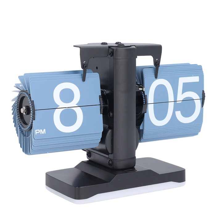 Ceas flip automat negru cu frunza albastra 21x14.5x9.5cm