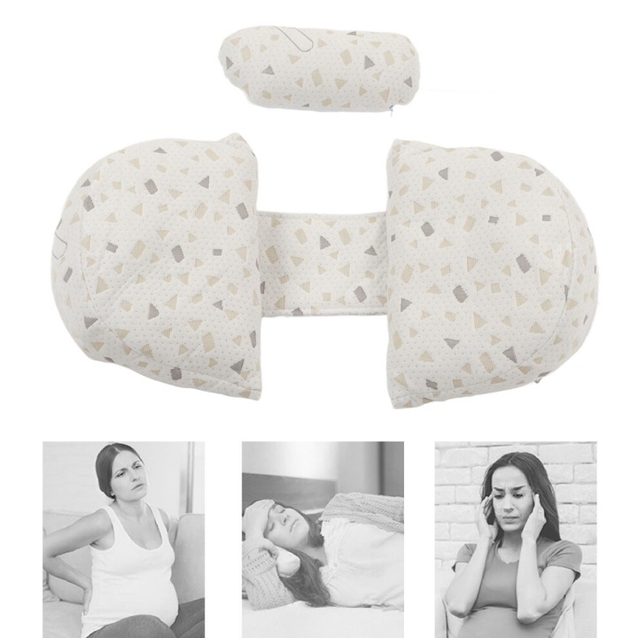 Perna gravide U-shape, suport moale, imprimeu floral, gri, 54x33x29x12cm