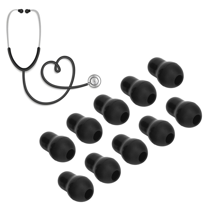 Set 10 capace siliconice pentru stetoscop, 2.5mm, compatibil 5mm, negru