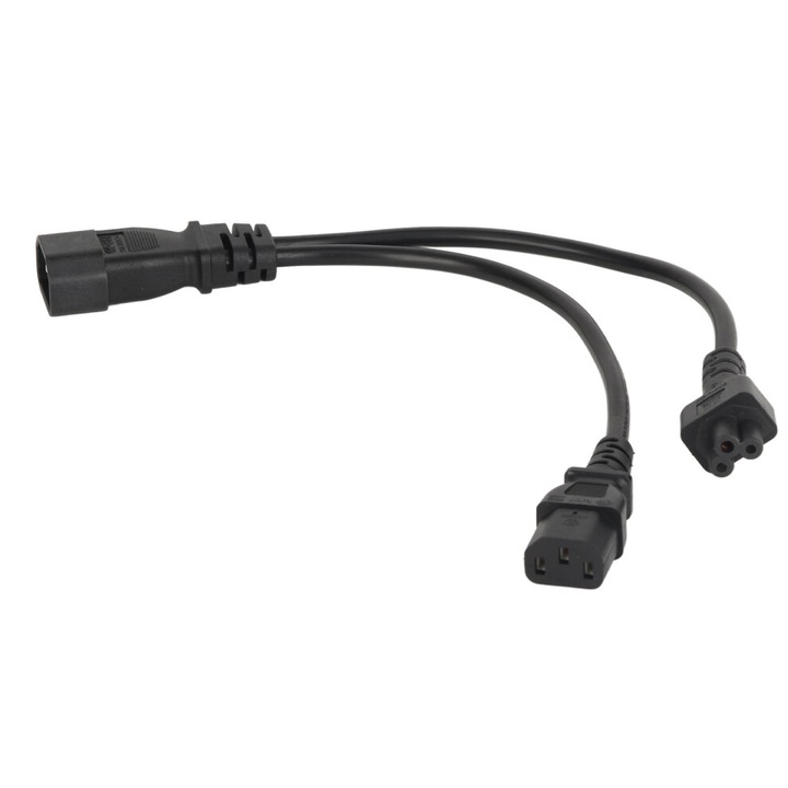 Cablu adaptor Y splitter IEC 320 C14 la C13 si C5, 10A, 32cm