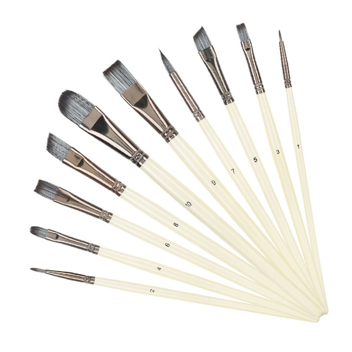 Set 10 pensule pictura nylon diverse dimensiuni fine linie