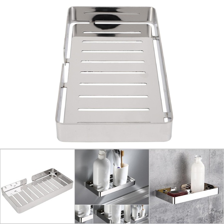 Suport sapun perete inox 304 argintiu 23x12x2.5cm cu doua carlige
