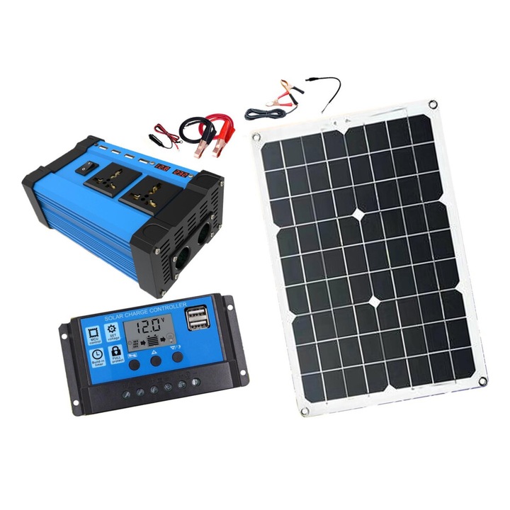 Generator solar 300W cu invertor 12V-220V si panou solar 18V 18W