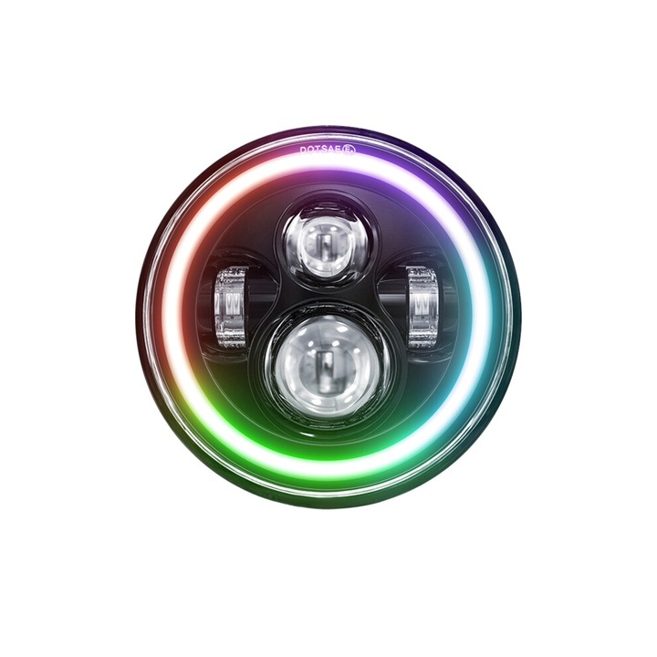 Far rotund LED 7 inch, multicolor, rezistent la apa, 18x18x10cm