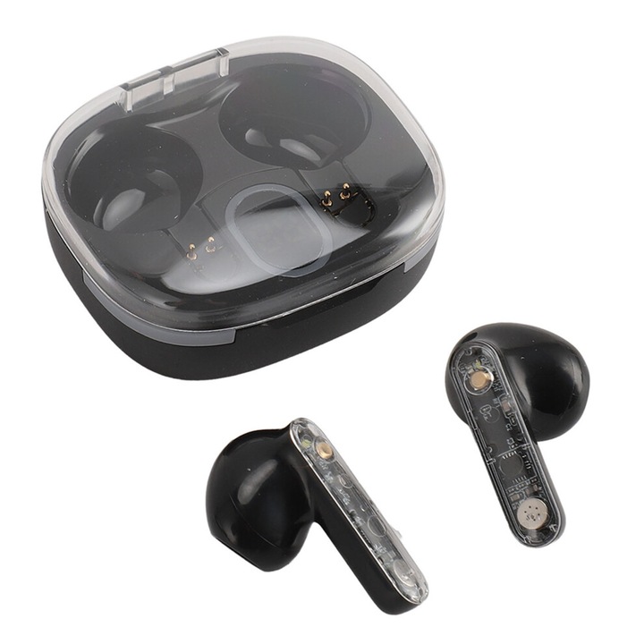 Casti wireless Bluetooth 5.3 cu afisaj digital, negru, 28mAh