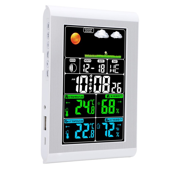 Ceas de perete digital, termometru si higrometru, ABS, 366g
