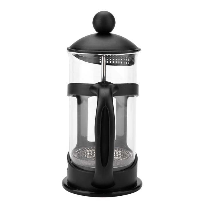 Cafetiera French Press, 350mL, otel inoxidabil, negru, sticla transparenta