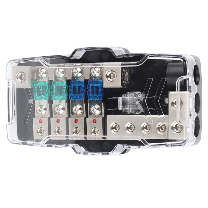Cutie sigurante auto 4 cai multifunctionala cu LED, negru, 12-24V, 2x30A 2x60A 2x80A