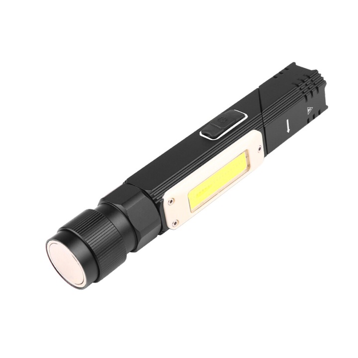 Сгъваем фенер на 90 градуса, батерия 1500mAh, 5 режима, черен, 17x2.8x2.8cm