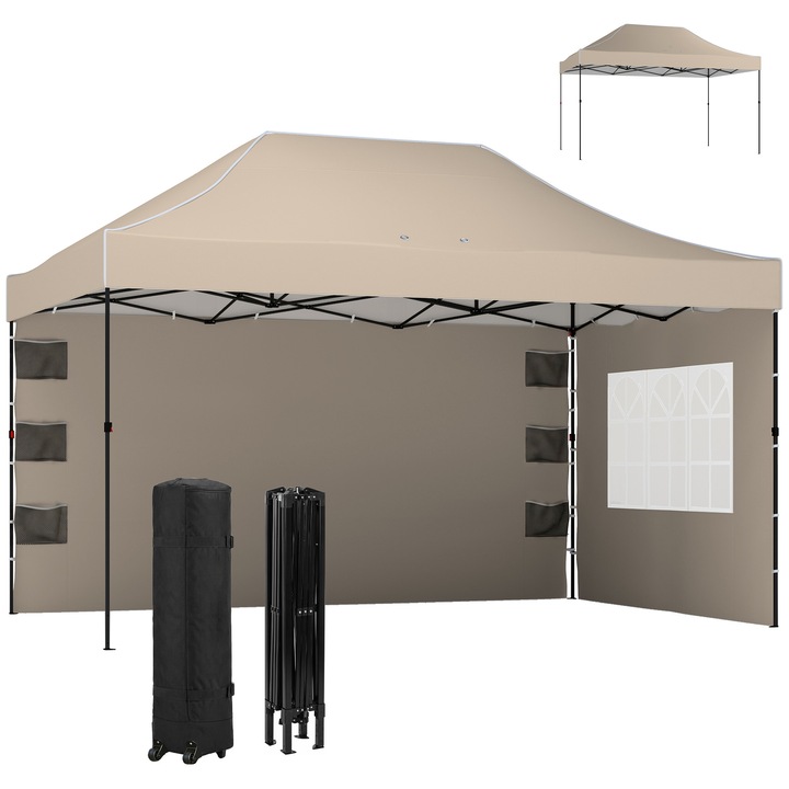 Pavilion pliabil 2.9x4.3m cu pereti laterali si ferestre, maro nisip