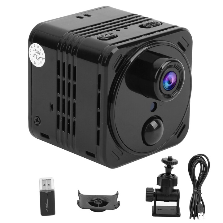 Camera WiFi 4K mini unghi larg 170, negru, 3.9x3.9x4 cm, 3100mAh