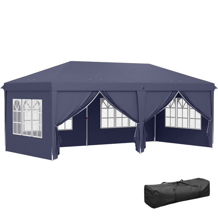 Cort pliabil 6x3x2.7m albastru cu panouri laterale detasabile si ferestre