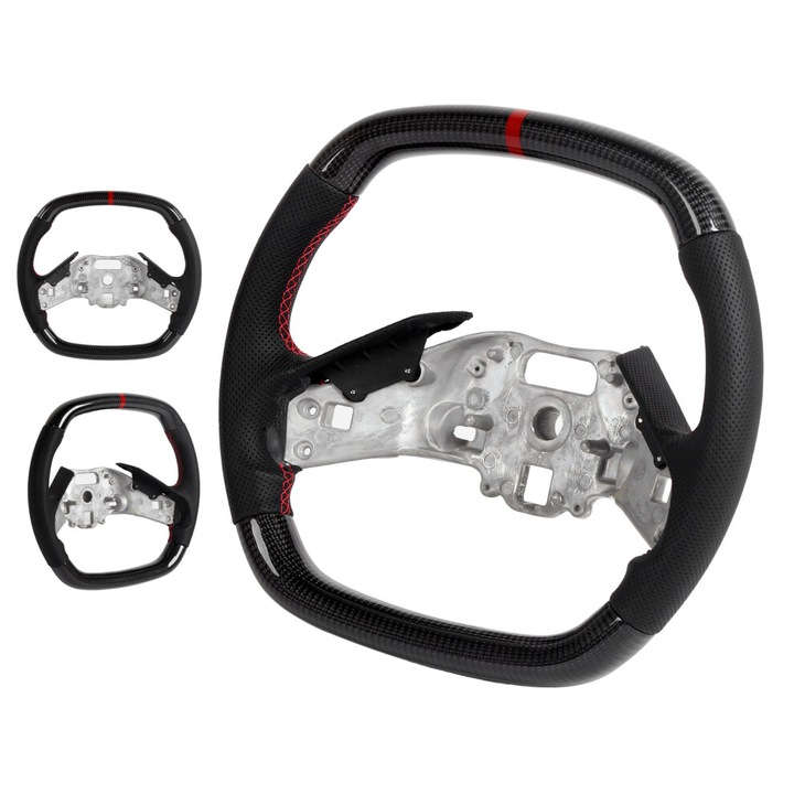 Volan Carbon Fiber Nappa Perforated Rosu Flat Top Flat Bottom 2020+