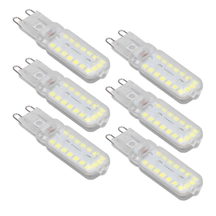 Комплект от 6 LED крушки G9 7W димируеми, бели, 6x1.6см