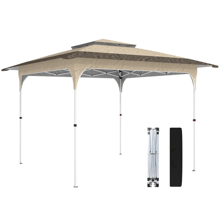 Pavilion pliabil pop-up, 3, 5 x 3, 5 m, acoperis dublu, UPF 50+, 3 trepte de inaltime, poliester, gri inchis