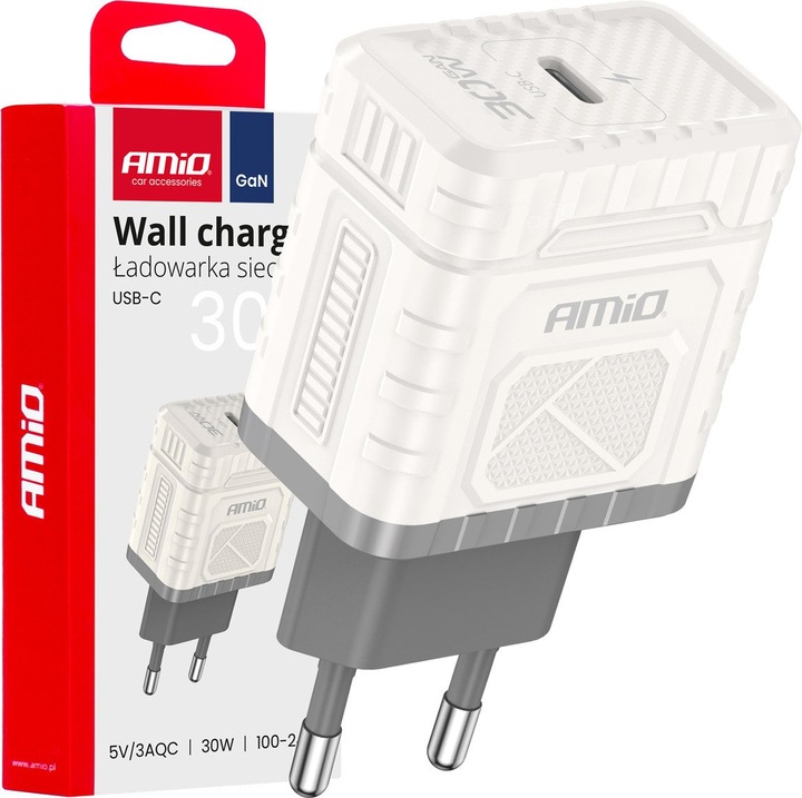 Incarcator AMiO 30W USB-C alb 100-240V compact