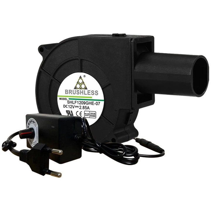 Suflanta portabila pentru gratar, JESWO ®, Controler de viteza 3-12V, 5500RPM, volum de aer 42CFM, Pentru gratar BBQ/Semineu/Cazan pe lemne/Camping, zgomot redus, Negru