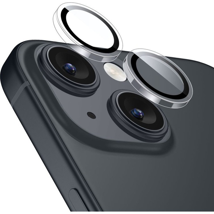 Folie sticla securizata Powertech pentru camera iPhone 15 15 Plus transparenta