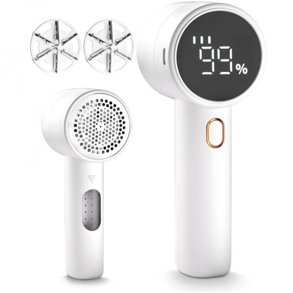Aparat de ras textil portabil, 6 lame, 3 viteze, afisaj LED, alb
