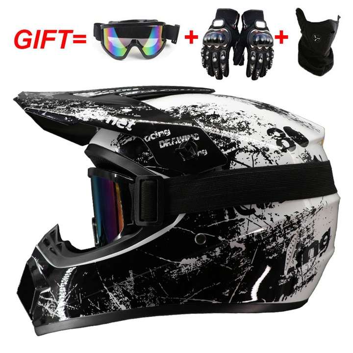 Casca off-road ATV Mountain Bike Go-kart set alb floral negru M