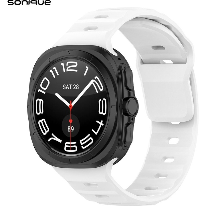 Louraci silicon Sonique ColorWave pentru Samsung Galaxy Watch 7 Ultra, alb, M/L, 180mm