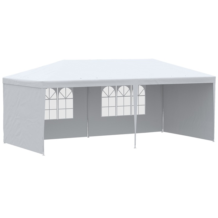 Pavilion gradina 6x3m alb cu 4 pereti laterali si ferestre transparente