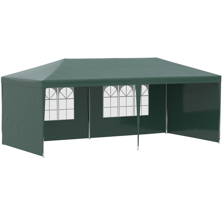 Pavilion gradina 6x3m verde, cu pereti detasabili si ferestre transparente