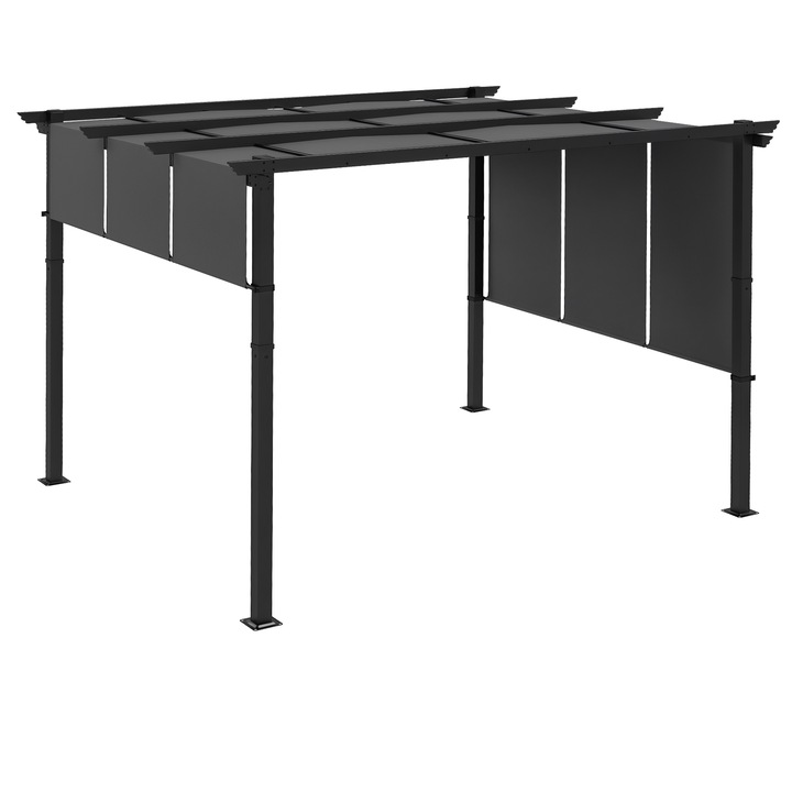 Pergola gradina cu 3 copertine retractabile, otel, gri, 357x296x235cm