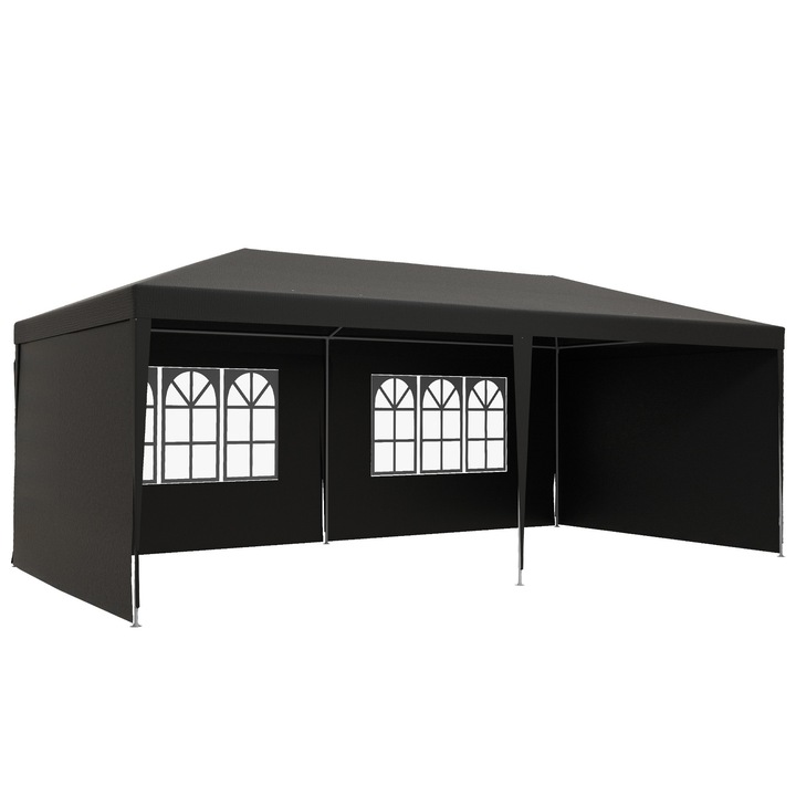 Pavilion gradina 6x3m cu 4 pereti detasabili si 2 ferestre, gri, 585x295x255cm