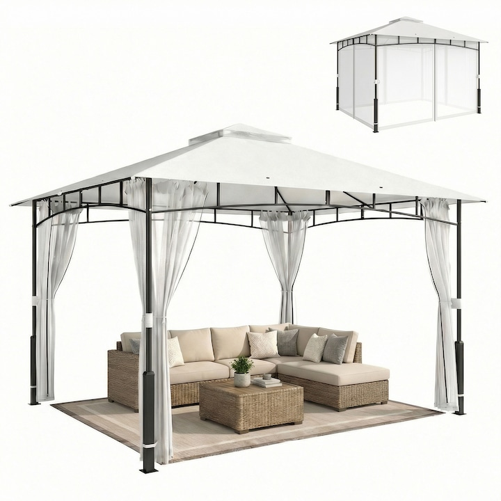Pavilion gradina 3x3.6m dublu acoperis negru cu plasa tantari si protectie UV
