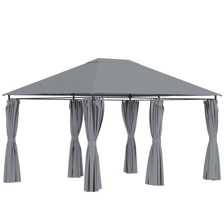 Foisor, Outsunny, Poliester, otel, 398cm x 300cm x 272cm, Gri