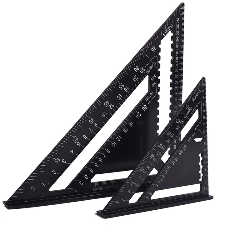 Echer de tamplar multifunctional 18 cm x 30 cm, rigla triunghiulara din aluminiu, echer, ghid de marcare, raportor 45-90 grade