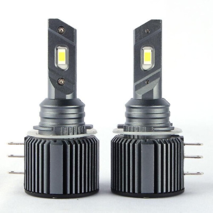 Set 2 Becuri LED H15, 6000K, 7200LM, 12-30V, IP67, 13.5x35x82mm, aluminiu, rezistente la temperaturi, pentru Golf 7 Audi Benz