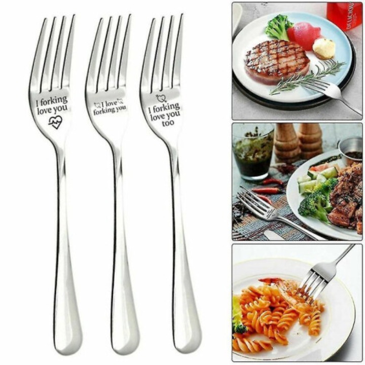 Furculita personalizata gravata, otel inoxidabil, 21cm, culoare otel