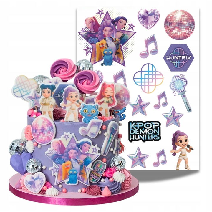 Set Foaie A4 De Zahar Cu Imprimare Comestibila Huntrix Vanatorii De Demoni Kpop, Grosime 0.6 mm, Termen De Valabilitate 2 Luni, Include 20 Bucati Multicolor, Ideale Pentru Decorul Profesional Al Torturilor Festive