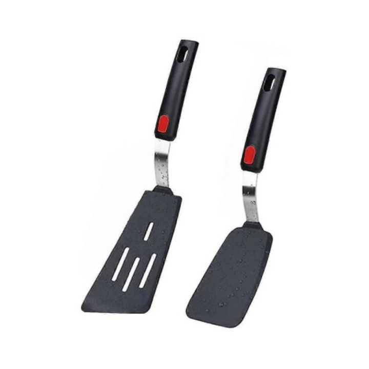 2 db szilikon spatula készlet, hőálló, fekete, 28x7cm