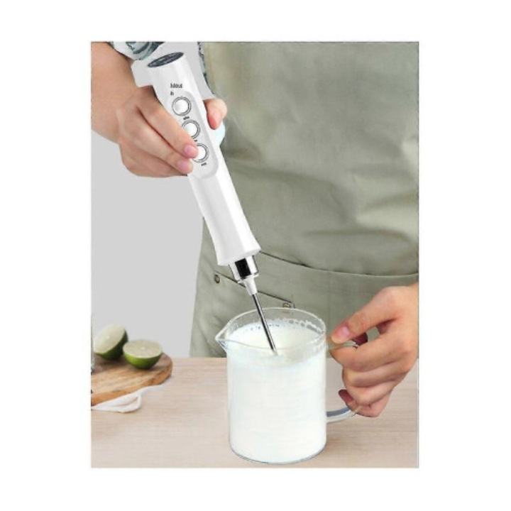 Hordozható elektromos mixer, 3 sebességes, fekete, 1200mAh, USB, 3 tartozék, 22x3cm