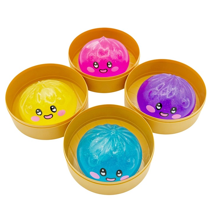 Jucarie Dumpling Squishy Antistres, Flippy, Model Fata Zambitoare, Revenire Lenta, 8.5 x 5 cm, 120 gr, Culoare Mix Surpriza
