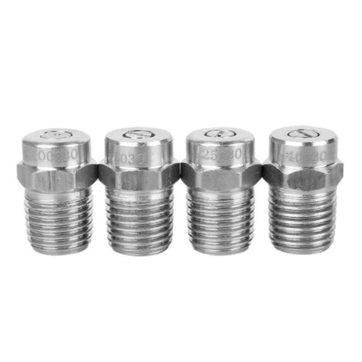 Set 4 duze inox pentru aparat de spalat cu presiune, unghiuri 0 15 25 40 grade, 1/4 inch, argintiu