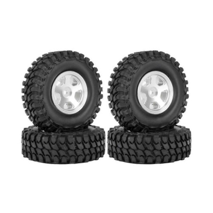 4 db fém gumiabroncs készlet 58x19mm ezüst színű RC crawler 1/18 1/24-hez
