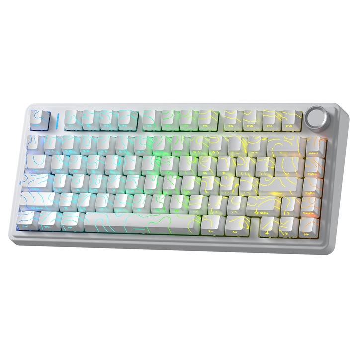 Клавиатура Aula геймърска механична клавиатура Wireless Gaming Mechanical Keyboard F75HE - Black King Magnetic Switch [Linear] (English US), White F75HE-BKS-WH